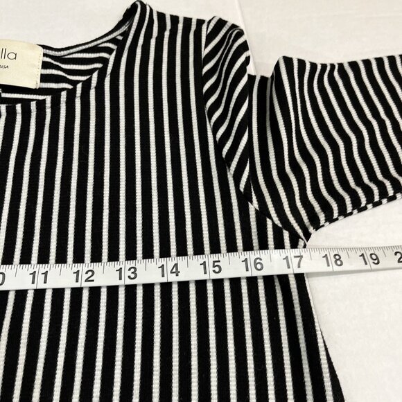 Anthropologie Puella Miter Dress Women S Black White Striped Ribbed Knit Stretch - Picture 7 of 9